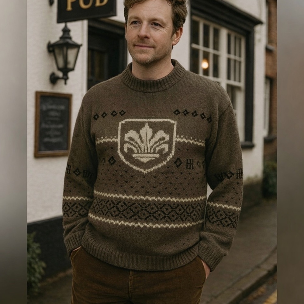 St Michael Sweater Made in UK Brown Crew Neck Blokecore M